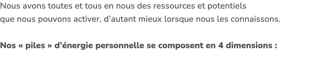 Nous avons toutes et tous en nous des ressources et potentiels que nous pouvons activer, d’autant mieux lorsque nous ...