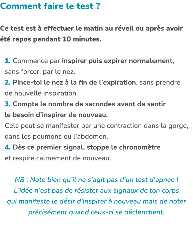 Comment faire le test ? Ce test est  effectuer le matin au r veil ou apr s avoir  t  repos pendant 10 minutes. 1. Co...