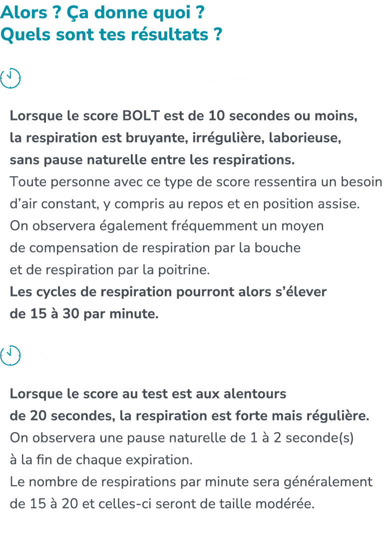 Alors ? a donne quoi ? Quels sont tes r sultats ? ￼ Si ton test BOLT est de 10 secondes Lorsque le score BOLT est de...