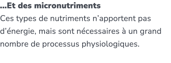 ...Et des micronutriments Ces types de nutriments n’apportent pas d’ nergie, mais sont n cessaires  un grand nombre ...