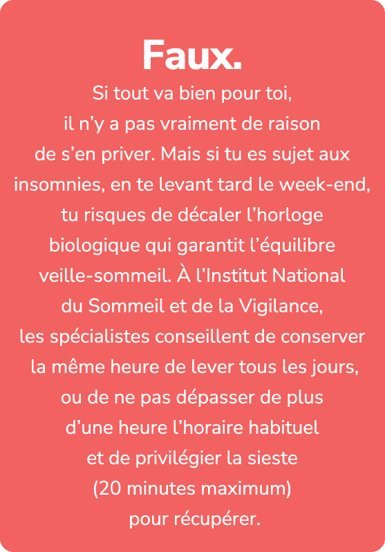 Faux. Si tout va bien pour toi, il n’y a pas vraiment de raison de s’en priver. Mais si tu es sujet aux insomnies, en...
