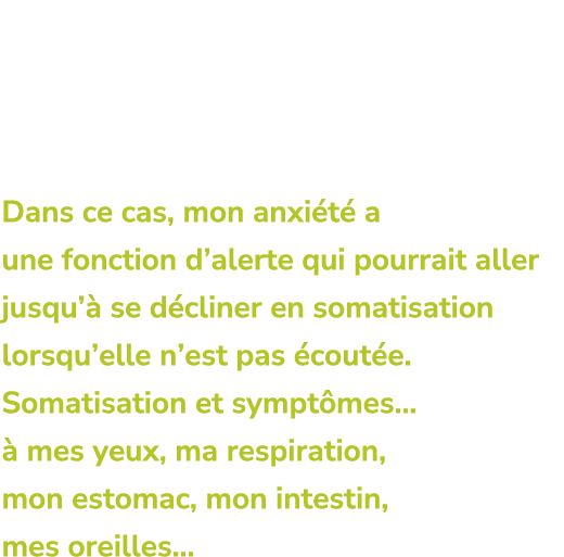 Fonction qui tant t relie mon tat d’esprit, de fatigue, de surmenage, de lassitude, d’angoisse… Dans ce cas, mon anx...