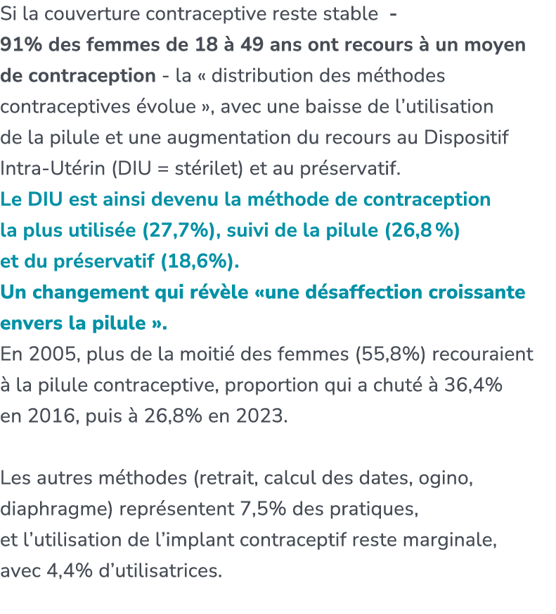 Si la couverture contraceptive reste stable 91% des femmes de 18  49 ans ont recours   un moyen de contraception la ...