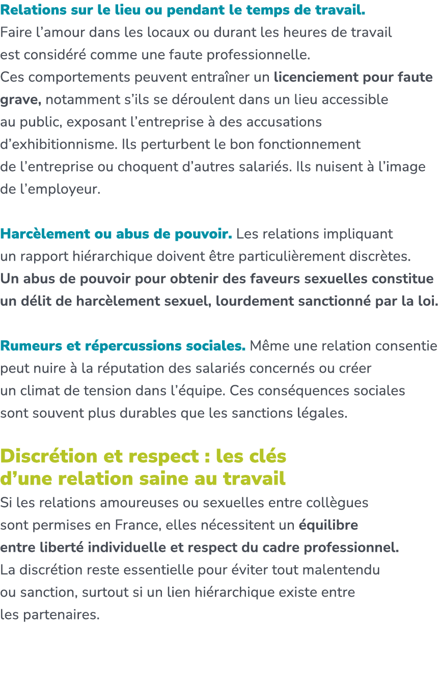 Relations sur le lieu ou pendant le temps de travail. Faire l’amour dans les locaux ou durant les heures de travail e...