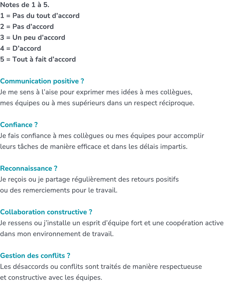 Notes de 1  5. 1 = Pas du tout d’accord 2 = Pas d’accord 3 = Un peu d’accord 4 = D’accord 5 = Tout   fait d’accord C...