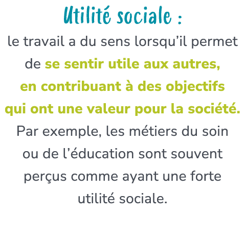 Utilit sociale : le travail a du sens lorsqu’il permet de se sentir utile aux autres, en contribuant   des objectifs...