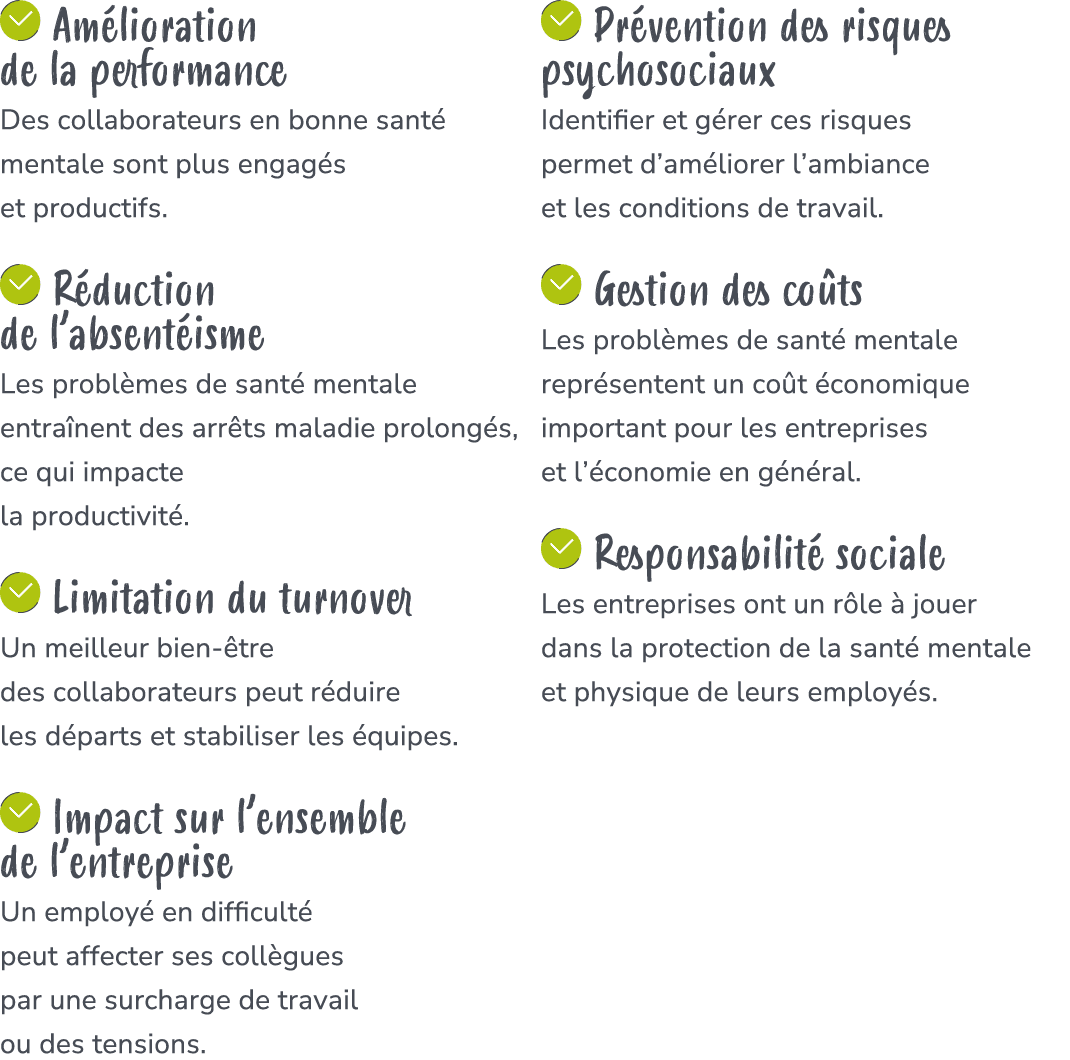 ￼ Am lioration de la performance Des collaborateurs en bonne sant mentale sont plus engag s et productifs. ￼ R ducti...