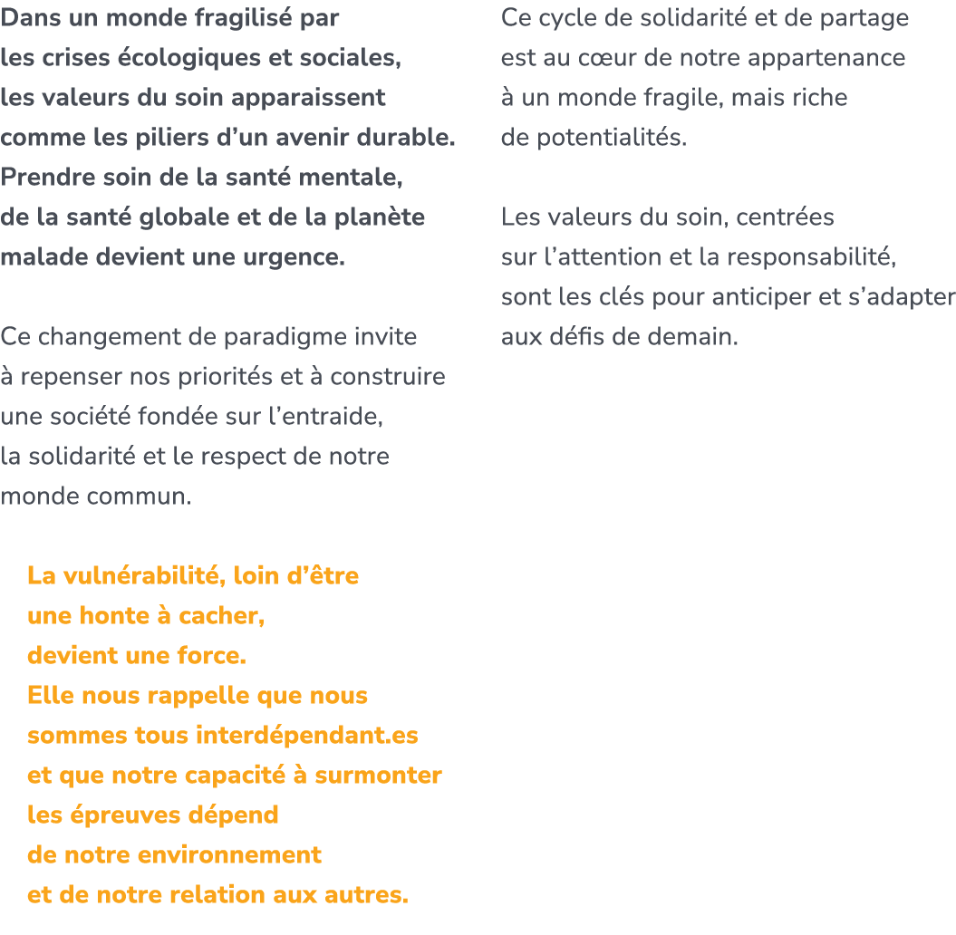 Dans un monde fragilis par les crises  cologiques et sociales, les valeurs du soin apparaissent comme les piliers d’...